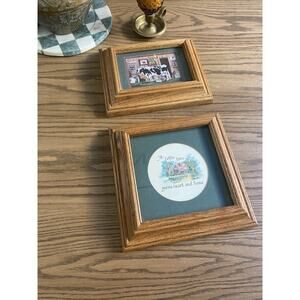 Vintage Framed Art Prints Farmhouse Cottagecore Matted In Oak Frames Set Of 2